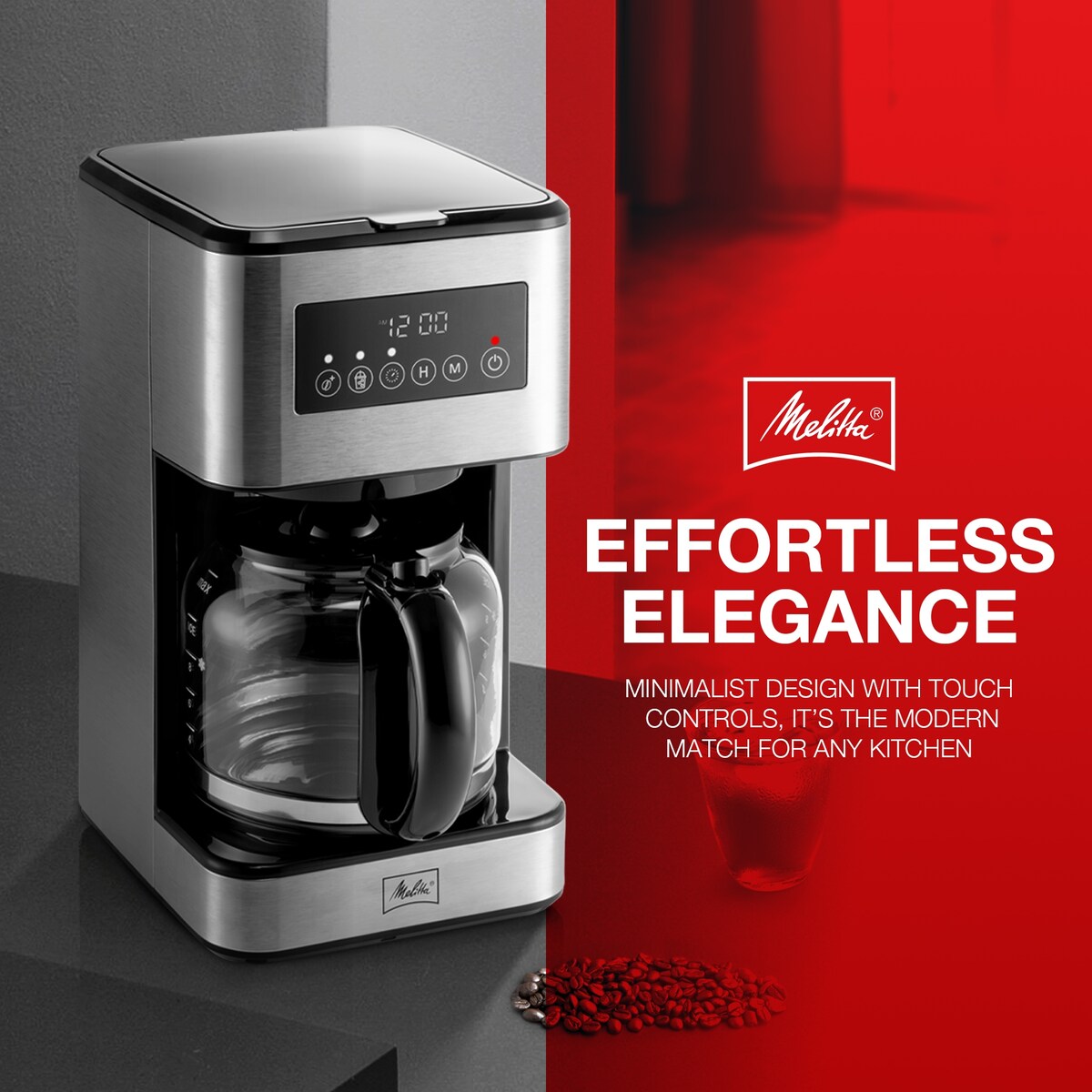 Cafetière à filtre Melitta Aroma Tocco Plus 12 tasses, chaude et glacée, avec carafe en verre et écran tactile