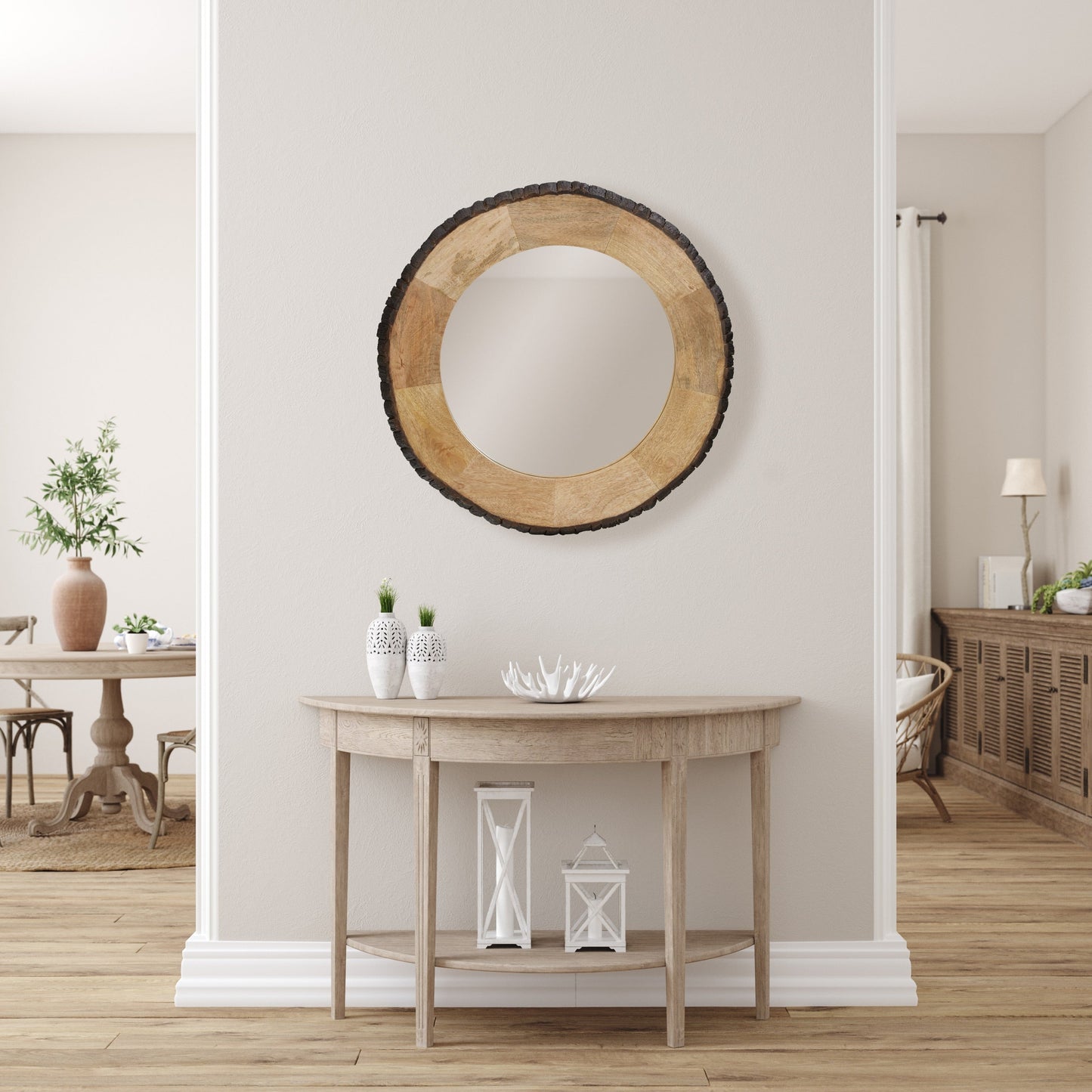 Miroir mural rond Meredith en bois brut de River of Goods - 30,5 x 1 x 30,5