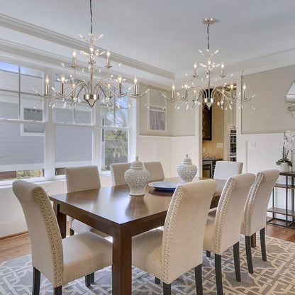 Lustre suspendu rétro style ferme, branches d'arbre, cristal, bougie