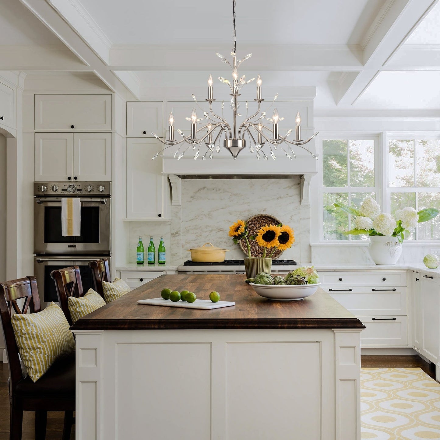 Lustre suspendu rétro style ferme, branches d'arbre, cristal, bougie