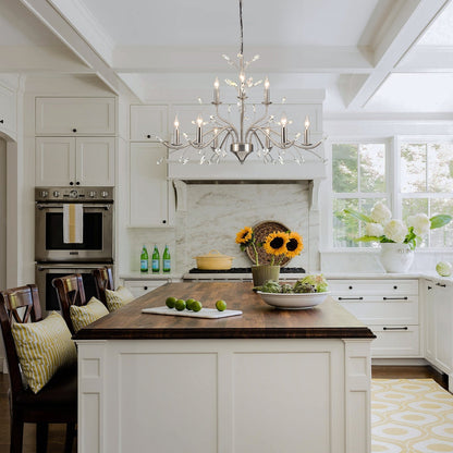 Lustre suspendu rétro style ferme, branches d'arbre, cristal, bougie