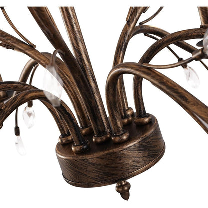 Lustre suspendu rétro style ferme, branches d'arbre, cristal, bougie