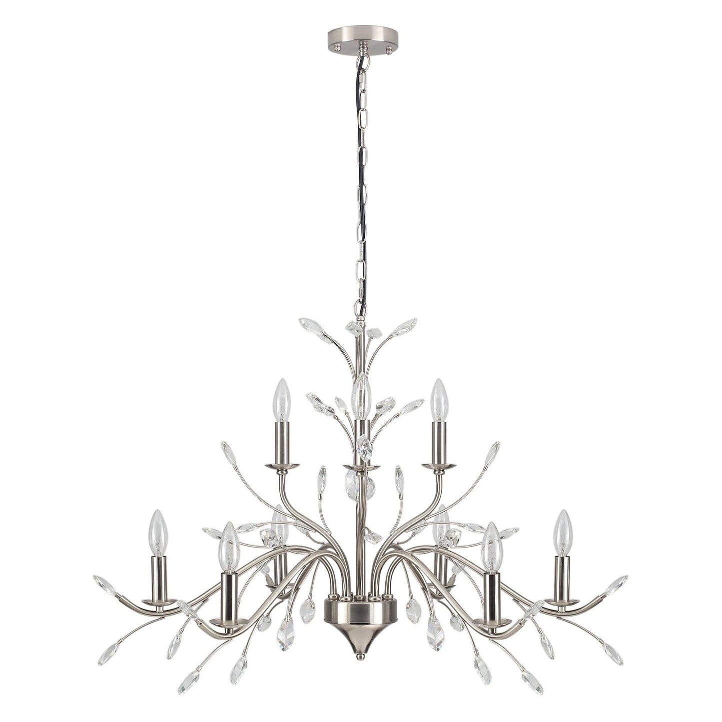 Lustre suspendu rétro style ferme, branches d'arbre, cristal, bougie