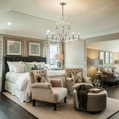 Lustre suspendu rétro style ferme, branches d'arbre, cristal, bougie