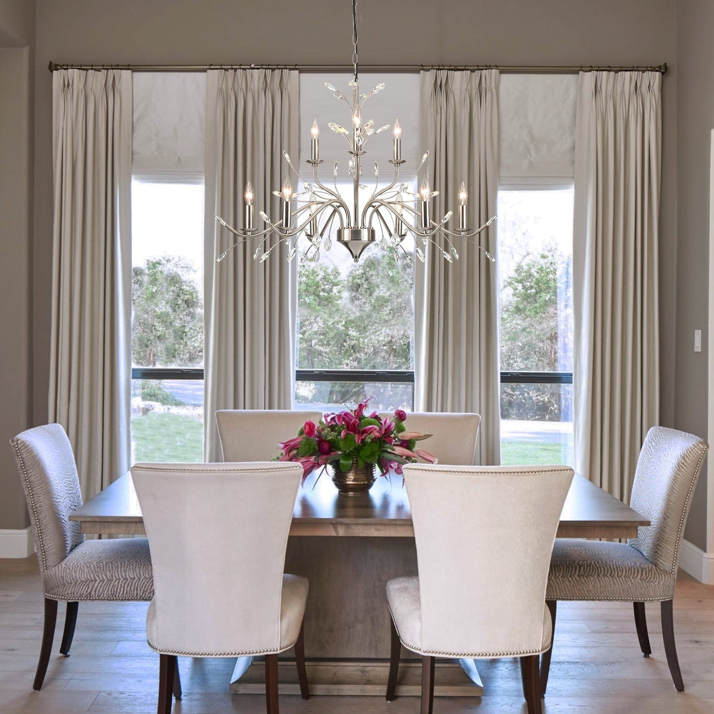 Lustre suspendu rétro style ferme, branches d'arbre, cristal, bougie