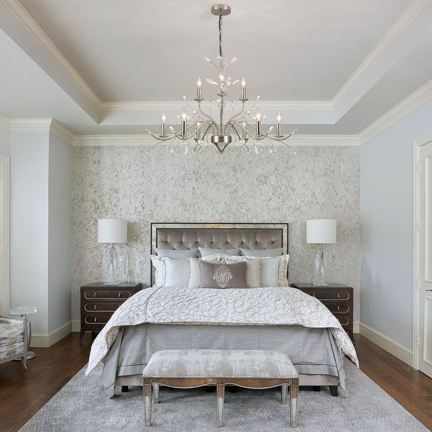 Lustre suspendu rétro style ferme, branches d'arbre, cristal, bougie