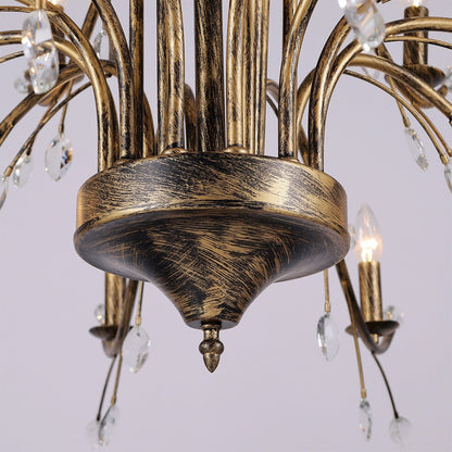 Lustre suspendu rétro style ferme, branches d'arbre, cristal, bougie