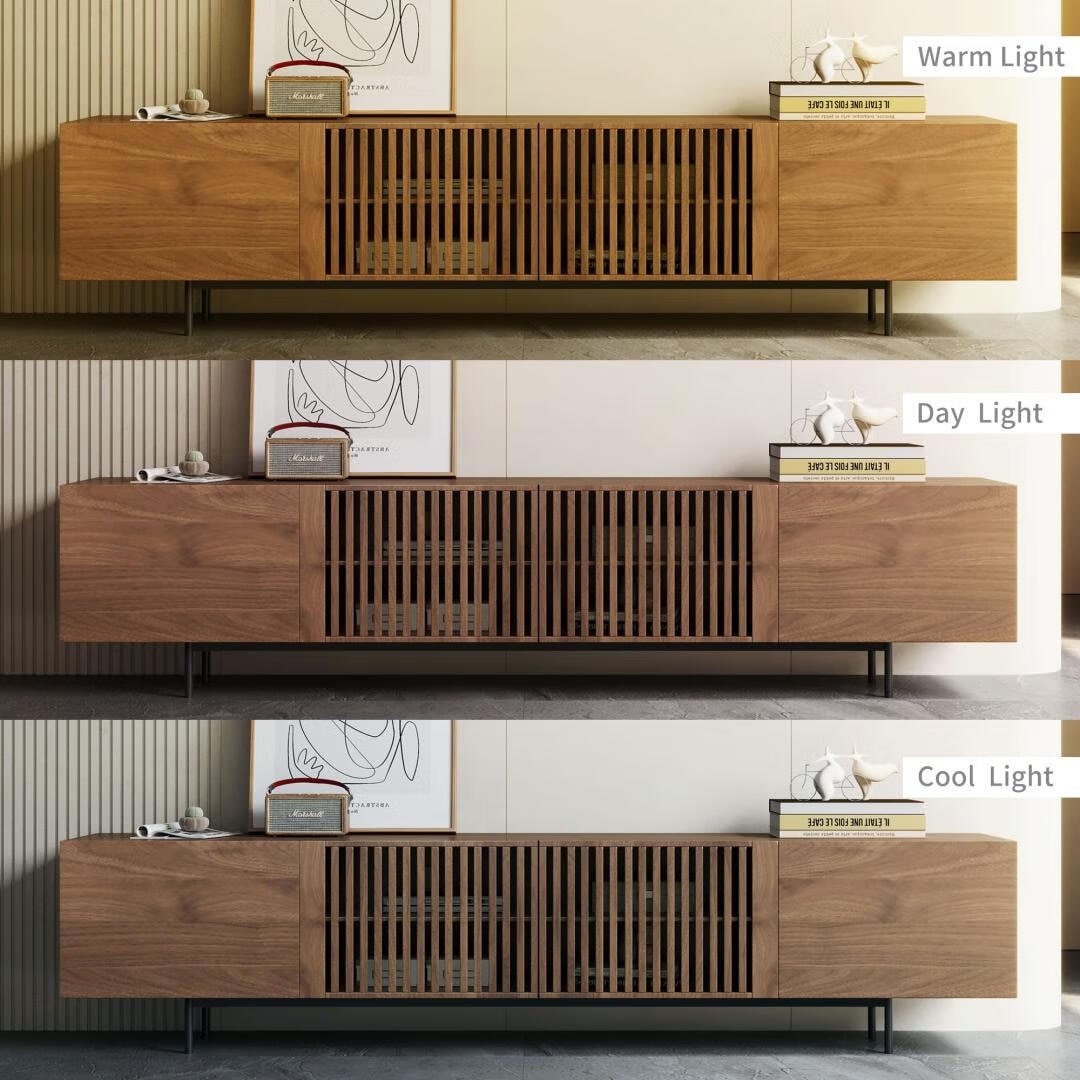 Meuble TV de style moderne du milieu du siècle avec 4 portes de rangement, compatible avec les téléviseurs jusqu'à 100 pouces, centre de divertissement pour le salon