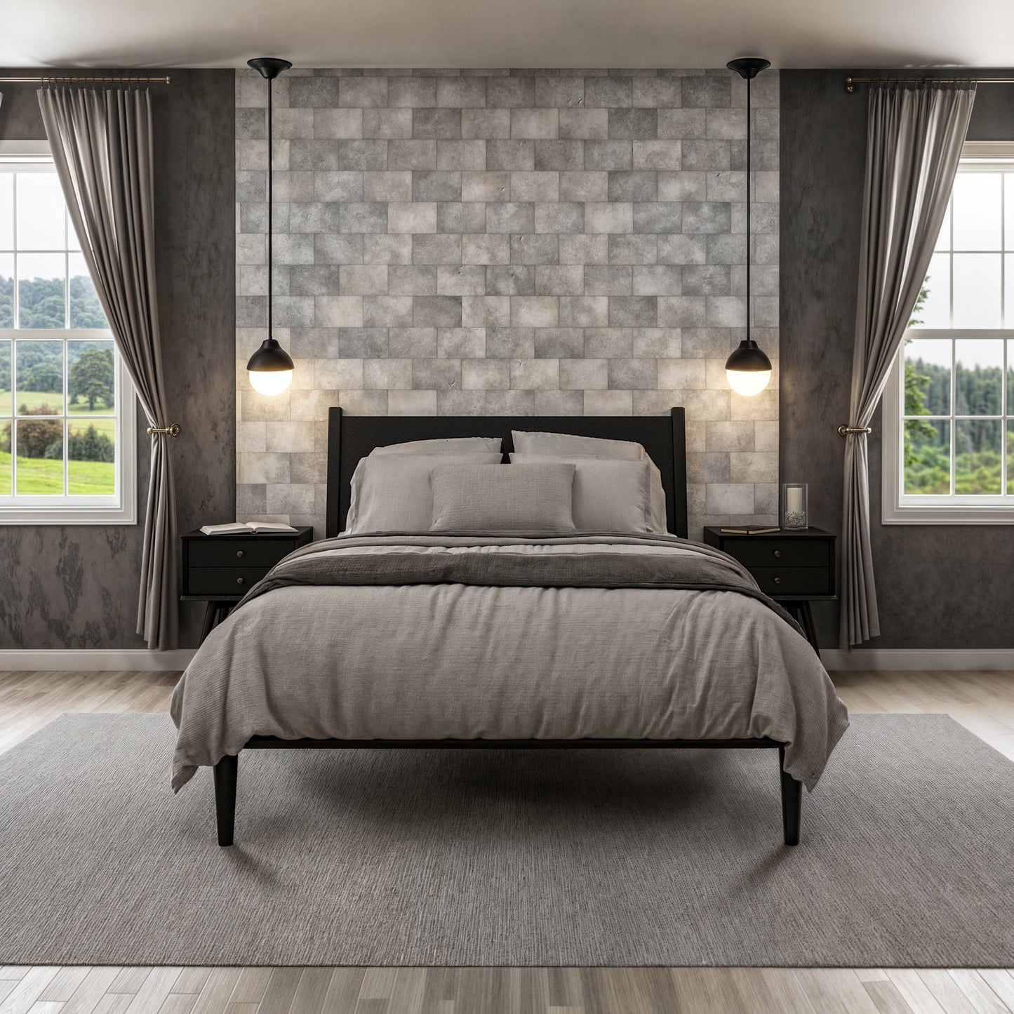 Lit à panneaux de style Mid-Century