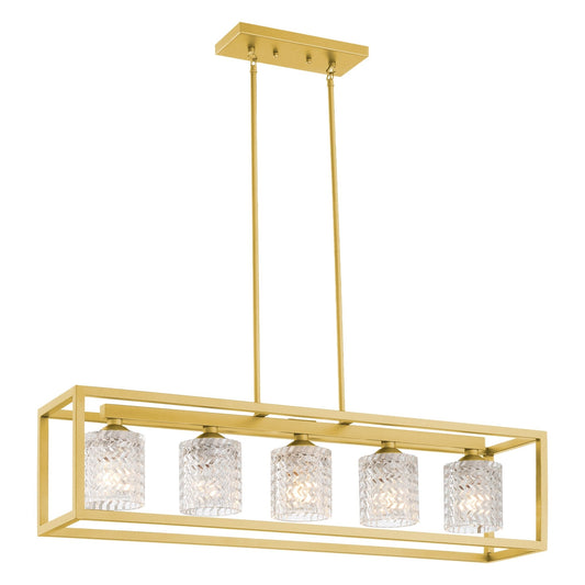 Lustre rectangulaire en cristal à 5 ​​lumières, style moderne du milieu du siècle, 94 cm (37 po), pour salle à manger.
