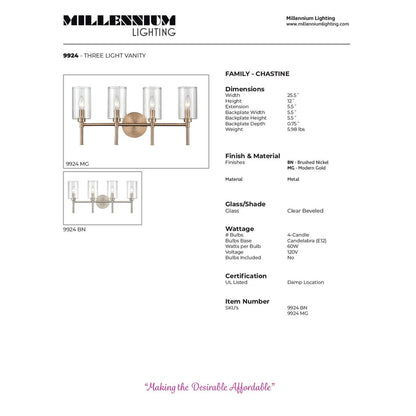 Applique murale de salle de bain Chastine de Millennium Lighting avec abat-jour en verre biseauté transparent