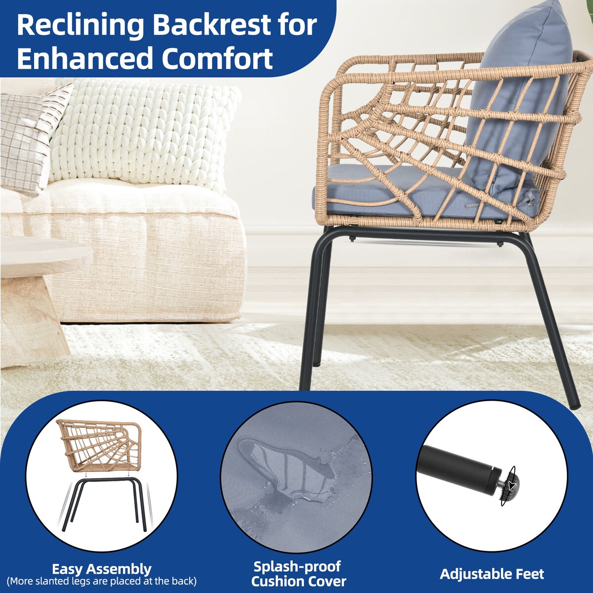 Ensemble bistro de jardin en résine tressée Moasis 3 pièces avec 2 chaises et table basse