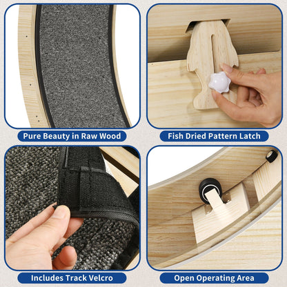 Tapis roulant d'exercice Moasis en bois de 110 cm (43,3 pouces) pour grands chats, avec piste de course recouverte de moquette