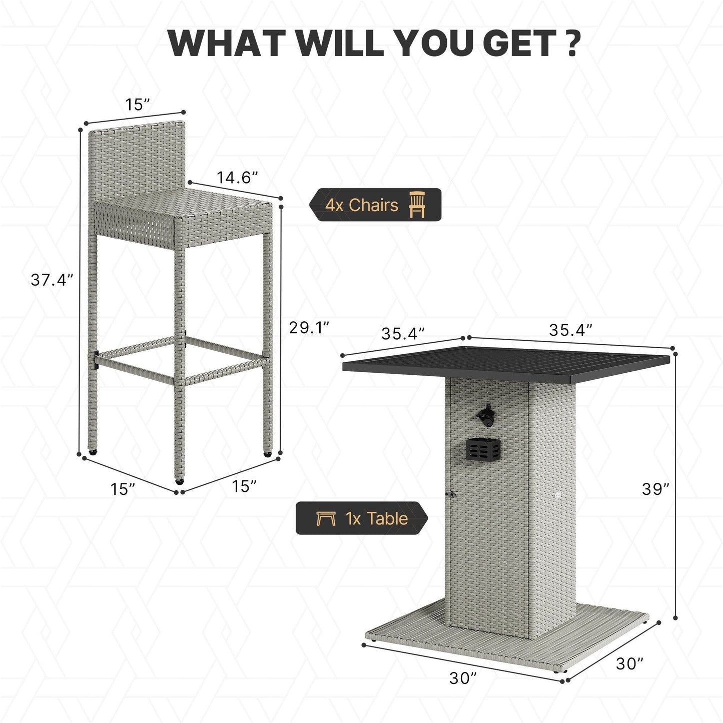 Ensemble de bar en résine tressée 5 pièces Moasis pour extérieur - 5 pièces