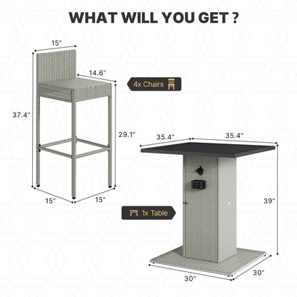 Ensemble de bar en résine tressée 5 pièces Moasis pour extérieur - 5 pièces