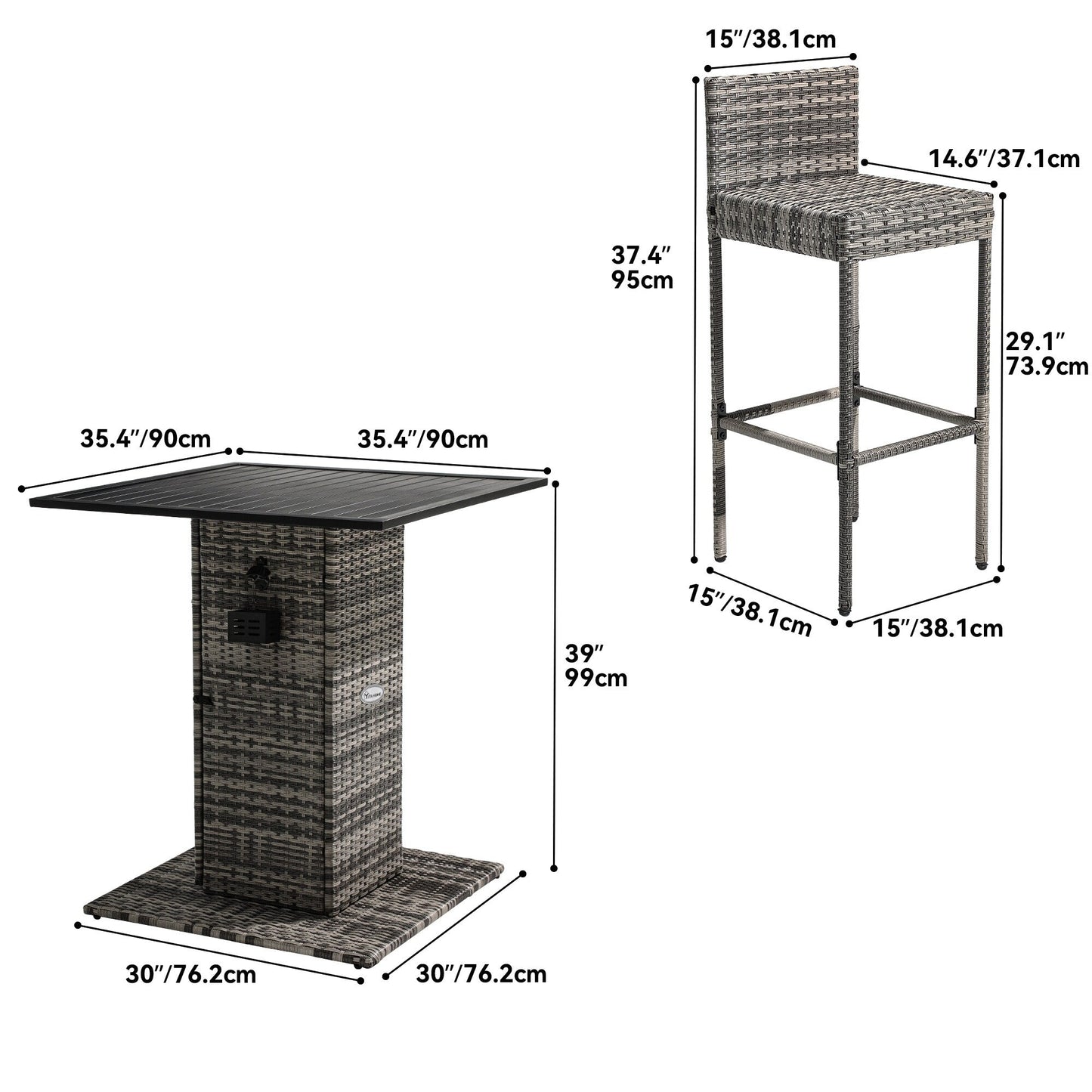 Ensemble de bar en résine tressée 5 pièces Moasis pour extérieur - 5 pièces