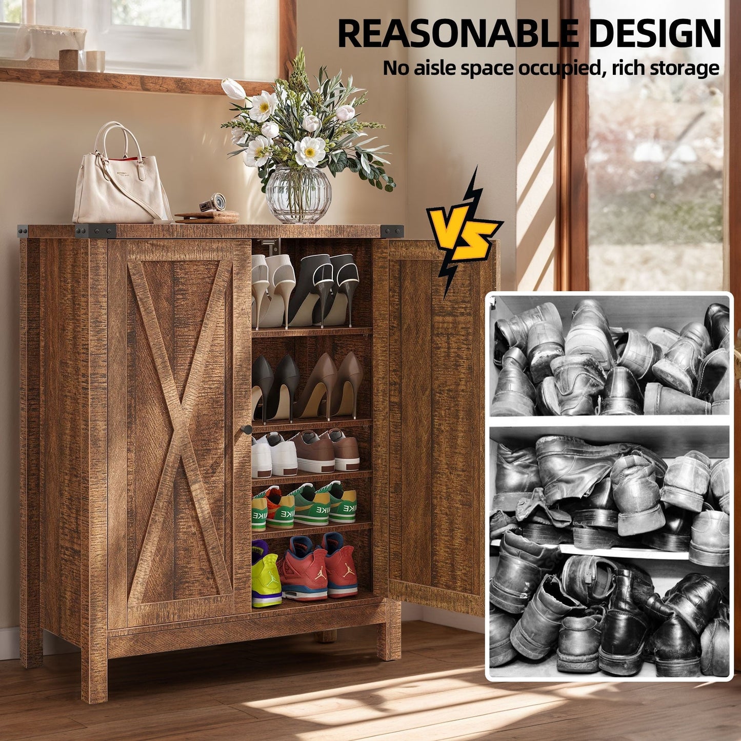 Meuble à chaussures Moasis à 5 niveaux et 20 paires avec double porte pour entrée