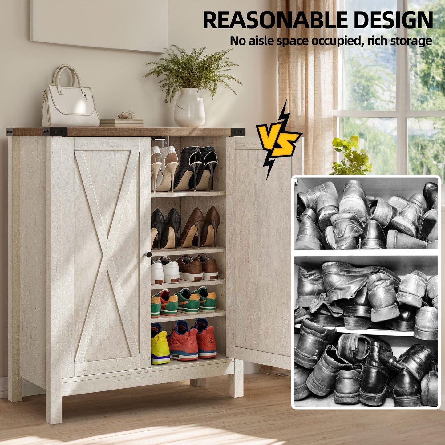 Meuble à chaussures Moasis à 5 niveaux et 20 paires avec double porte pour entrée