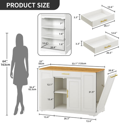 Moasis 53 pouces, meuble de rangement pour îlot de cuisine mobile et portable