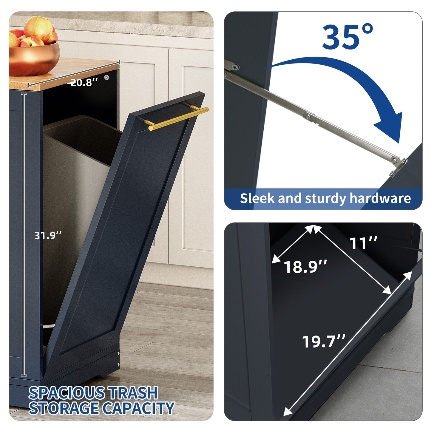Moasis 53 pouces, meuble de rangement pour îlot de cuisine mobile et portable
