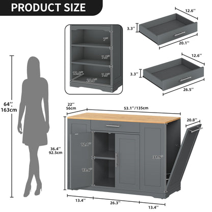 Moasis 53 pouces, meuble de rangement pour îlot de cuisine mobile et portable
