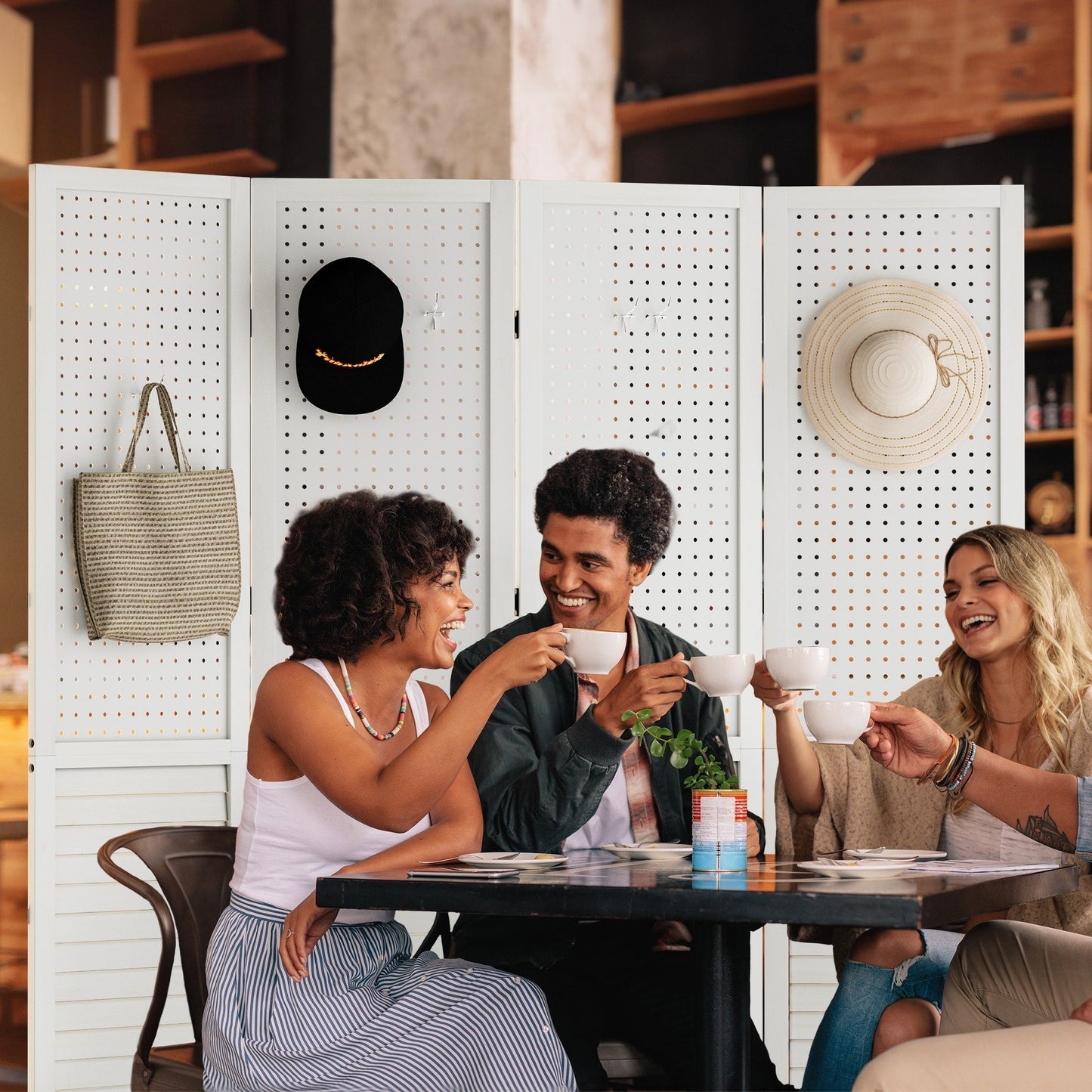 Moasis 67 Paravent en bois blanc à 4 panneaux