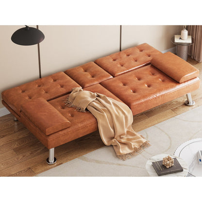 Canapé-lit futon pliable moderne Moasis en similicuir - 162,5 cm (L) x 76,2 cm (l) x 66 cm (H)