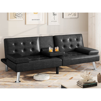 Canapé-lit futon pliable moderne Moasis en similicuir - 162,5 cm (L) x 76,2 cm (l) x 66 cm (H)