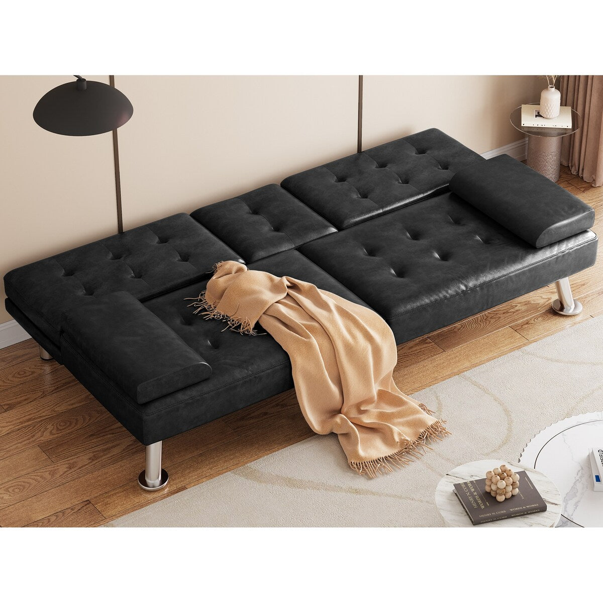 Canapé-lit futon pliable moderne Moasis en similicuir - 162,5 cm (L) x 76,2 cm (l) x 66 cm (H)