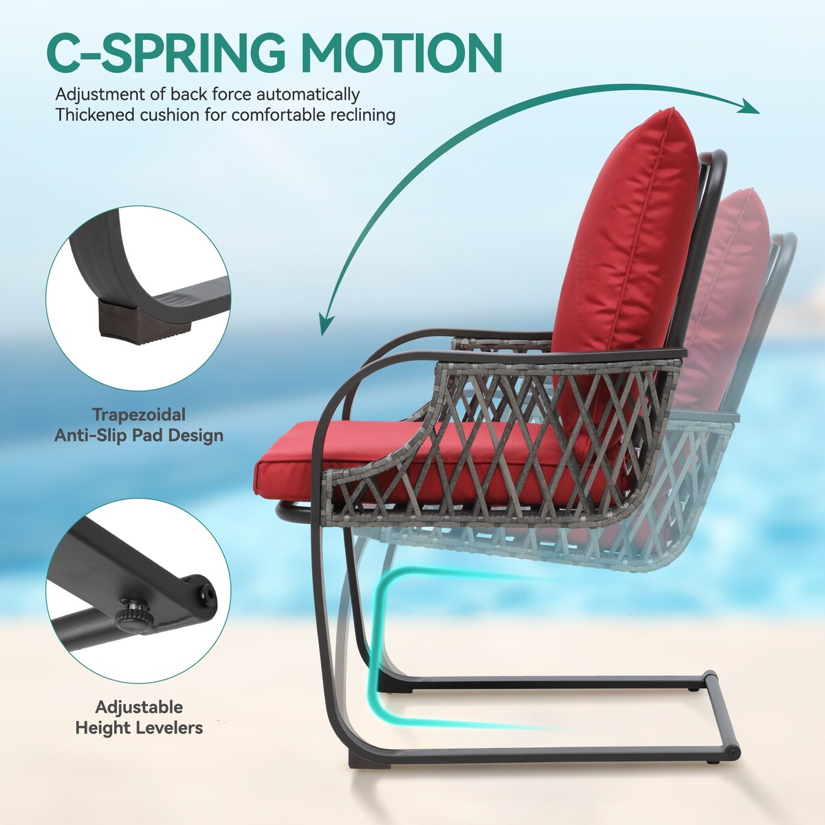 Ensemble bistro de patio Moasis rouge 3 pièces avec sièges rembourrés - 3 pièces