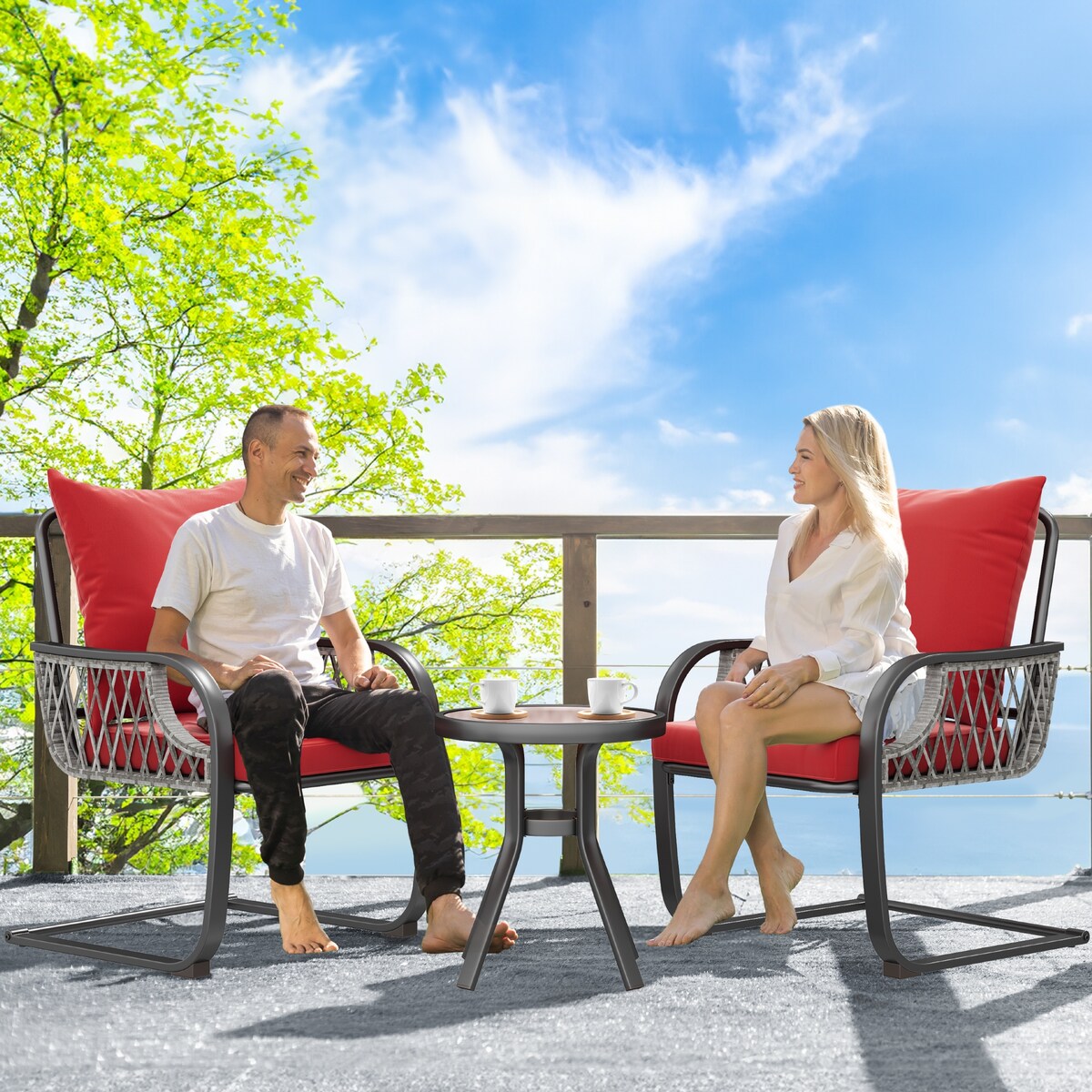 Ensemble bistro de patio Moasis rouge 3 pièces avec sièges rembourrés - 3 pièces