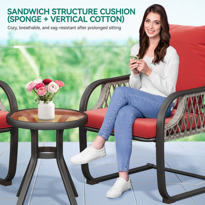 Ensemble bistro de patio Moasis rouge 3 pièces avec sièges rembourrés - 3 pièces