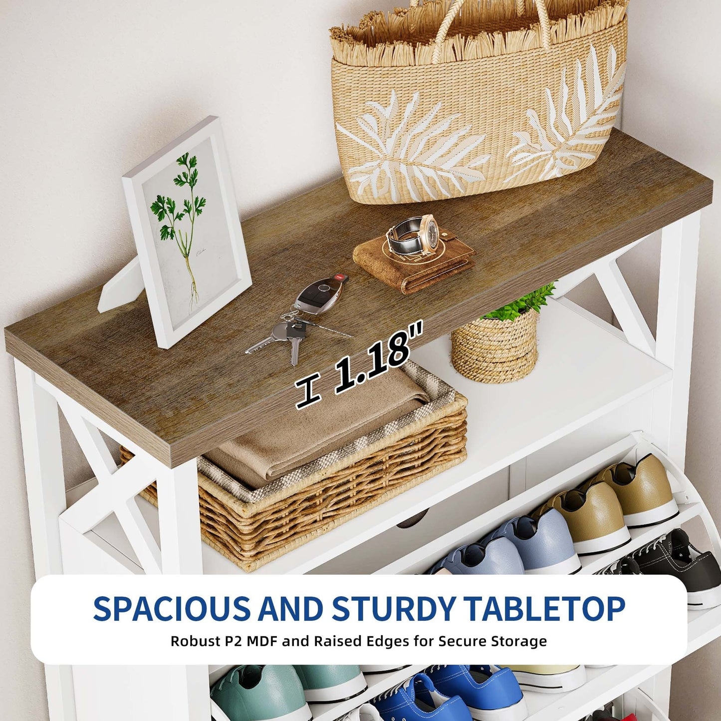 Meuble de rangement à chaussures Moasis avec 2 compartiments pour entrée ou couloir