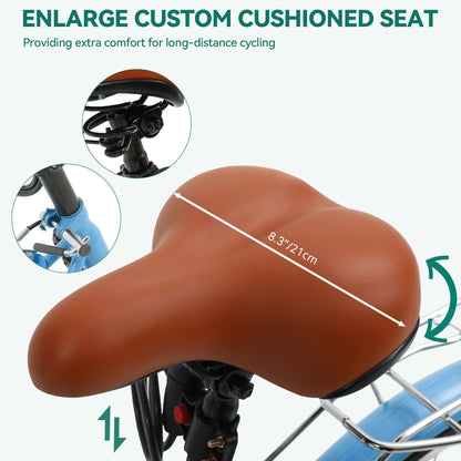 Vélo de ville Moasis24/26 à 7 vitesses, cadre ouvert réglable, idéal pour les trajets domicile-travail.