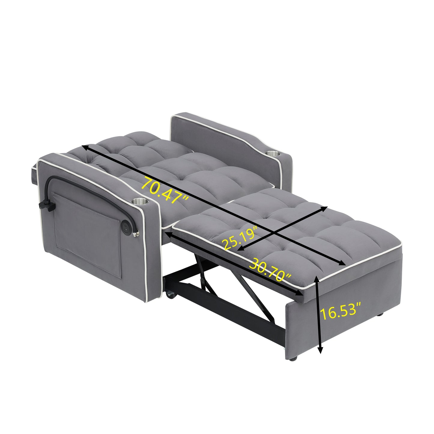 Canapé-lit convertible moderne 3 en 1 de 70,86 pouces avec dossier réglable et port de chargement USB pour salon