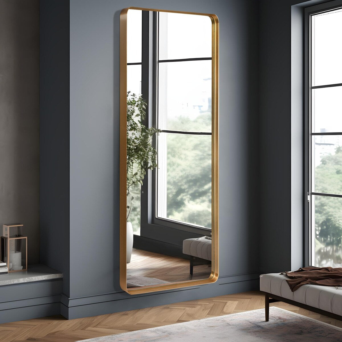 Miroir rectangulaire profond moderne en alliage d'aluminium, fixé au mur - 71 x 28 cm