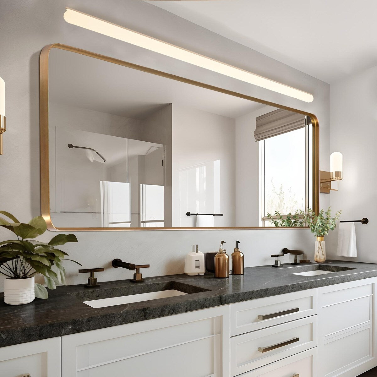 Miroir rectangulaire profond moderne en alliage d'aluminium, fixé au mur - 71 x 28 cm