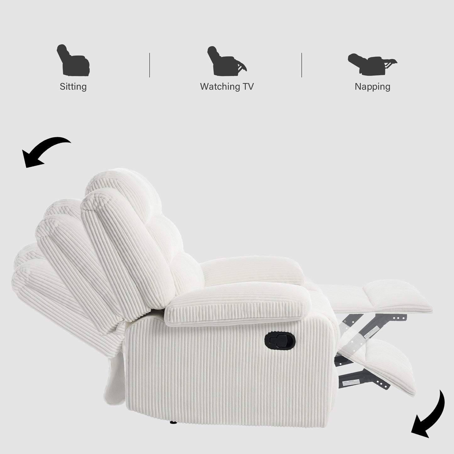 Fauteuil inclinable manuel moderne en velours côtelé, fauteuil inclinable réglable avec larges accoudoirs