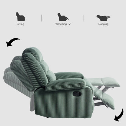 Fauteuil inclinable manuel moderne en velours côtelé, fauteuil inclinable réglable avec larges accoudoirs