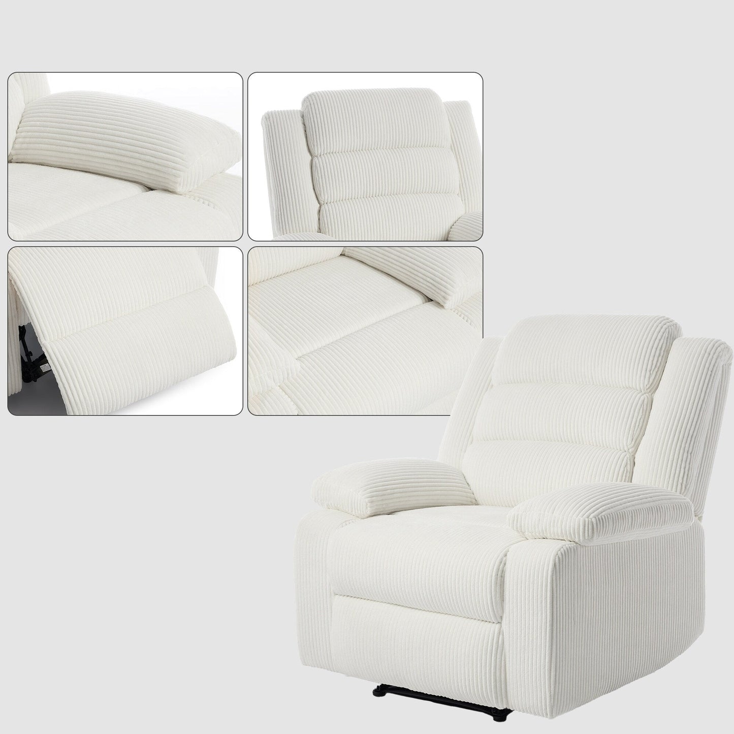 Fauteuil inclinable manuel moderne en velours côtelé, fauteuil inclinable réglable avec larges accoudoirs