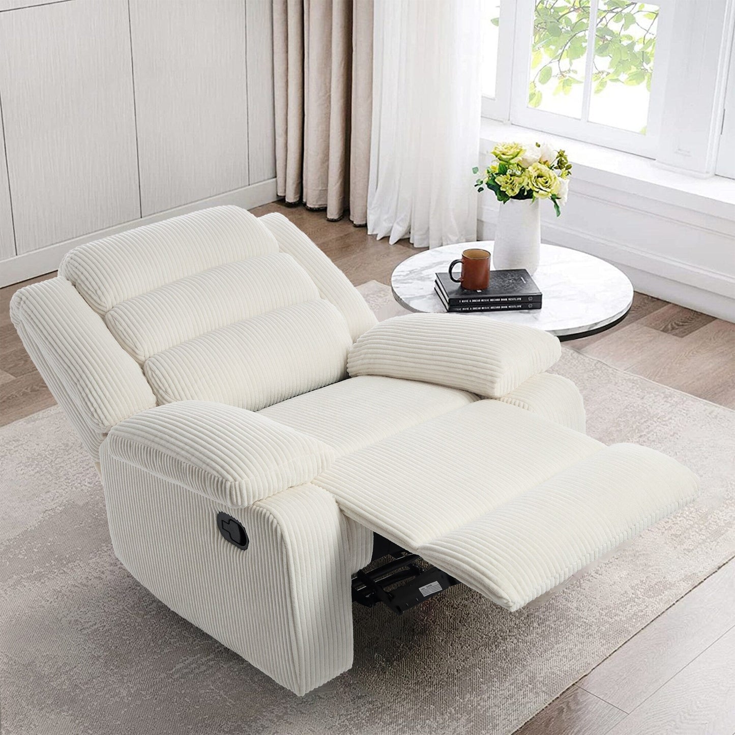 Fauteuil inclinable manuel moderne en velours côtelé, fauteuil inclinable réglable avec larges accoudoirs