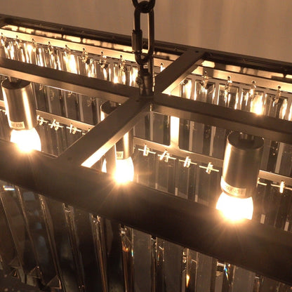 Lustre moderne contemporain en cristal gris fumé et noir à deux niveaux, suspension linéaire pour îlot de cuisine ou salle à manger, 119 cm (47 po).