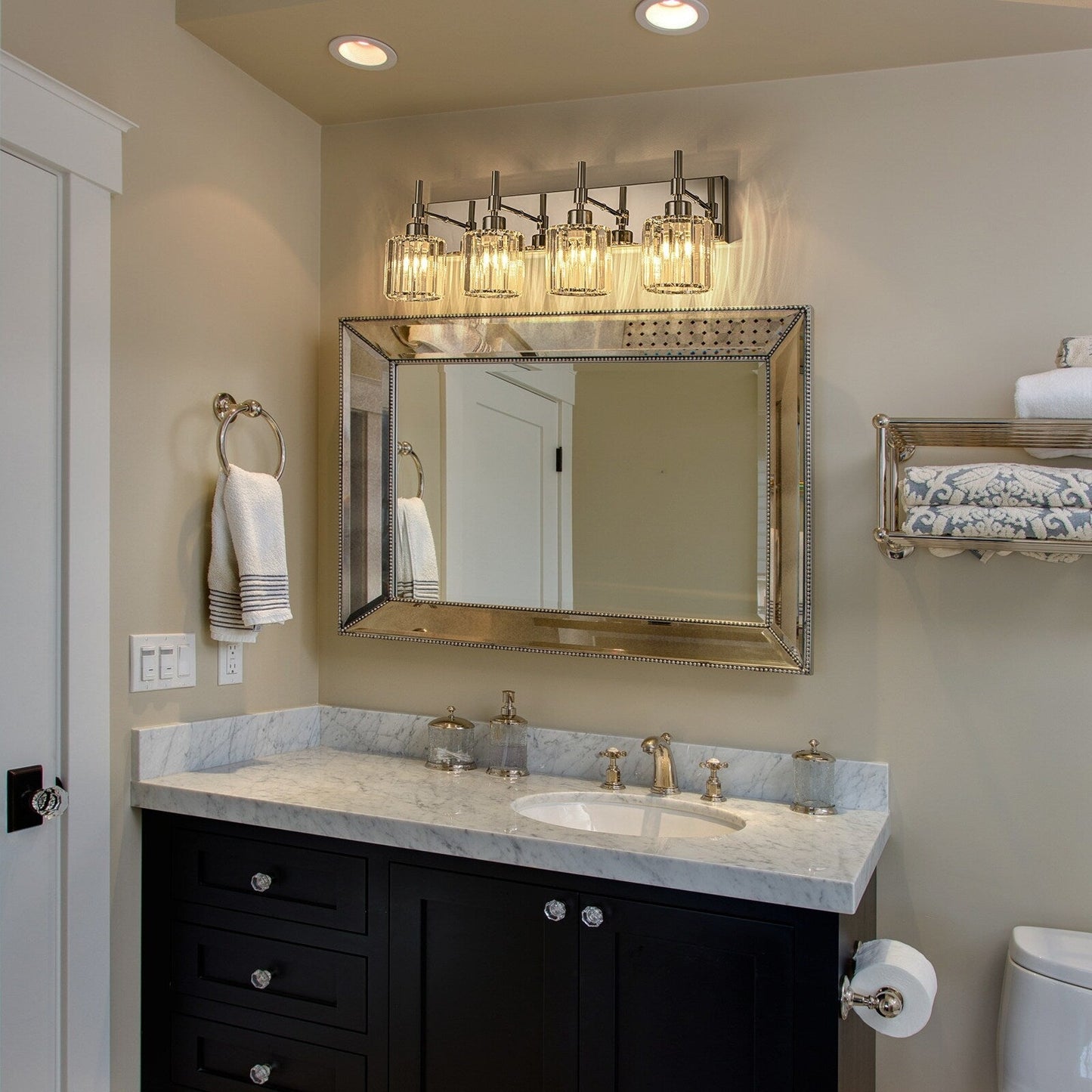 Appliques murales modernes à intensité variable pour salle de bain, avec abat-jour en cristal