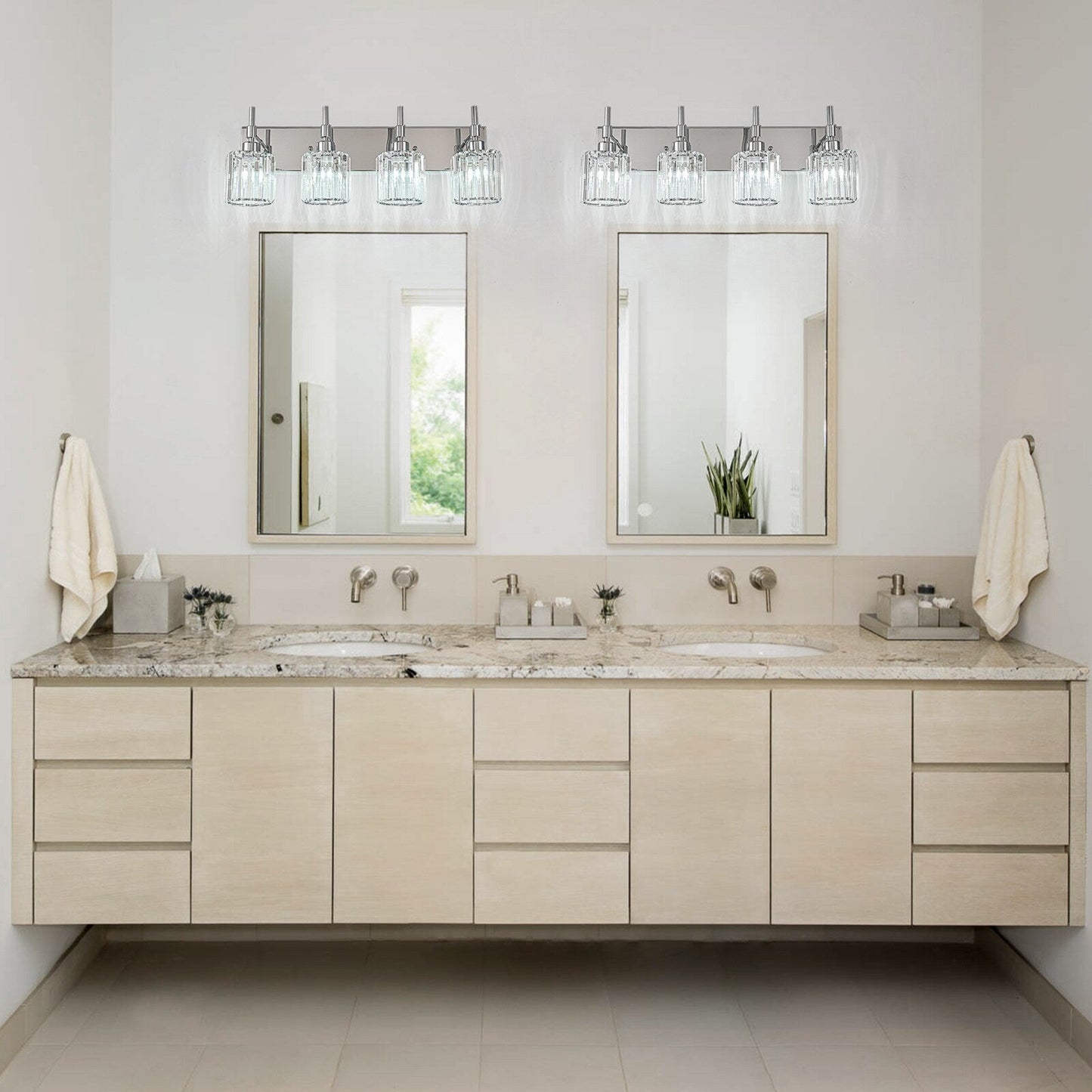 Appliques murales modernes à intensité variable pour salle de bain, avec abat-jour en cristal