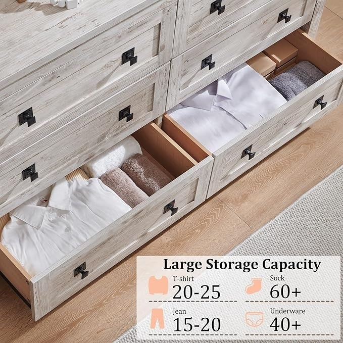 Commode de style campagnard à 6 tiroirs, meuble TV en bois, commode