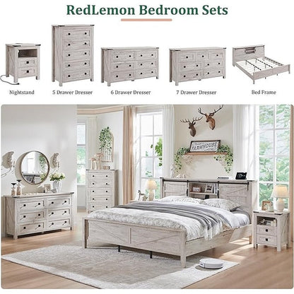 Commode de style campagnard à 6 tiroirs, meuble TV en bois, commode