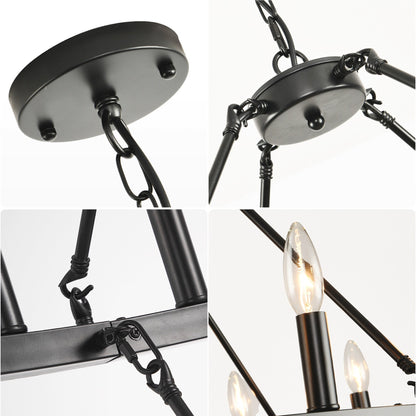 Lustre moderne de style ferme à 2 niveaux, lustre rond en forme de roue de chariot, grand luminaire pour plafond haut.