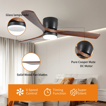 Ventilateur de plafond moderne encastré avec lustre, éclairage LED à intensité variable et télécommande, ventilateur de plafond à moteur réversible de 42 pouces pour salon, noir