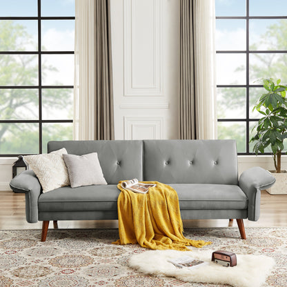 Canapé-lit futon moderne, canapé convertible avec pieds fuselés en bois, 78,35 cm de large, petit canapé à dossier divisé pour salon