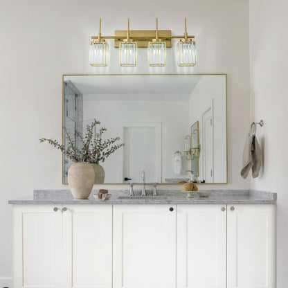 Applique murale moderne dorée à intensité variable, style cylindrique glamour pour salle de bain, applique murale en cristal pour coiffeuse